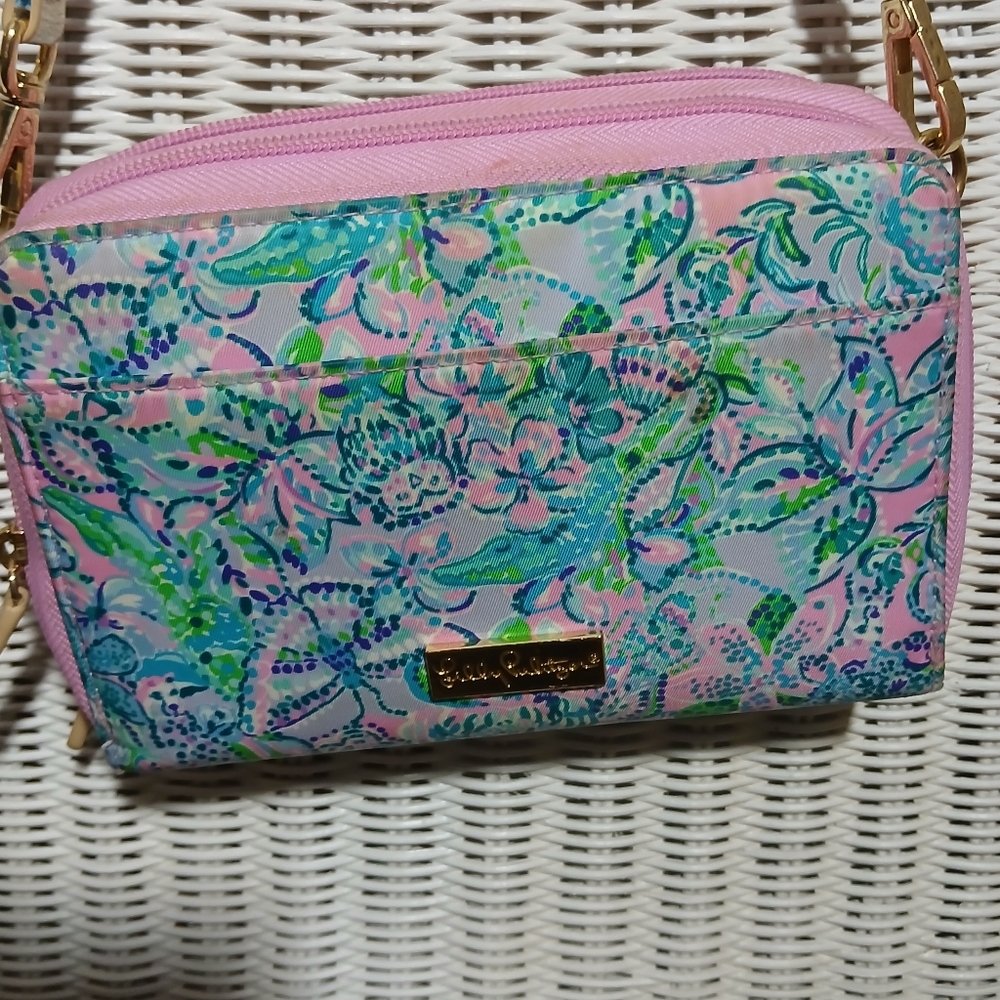 Lilly Pulitzer Pink and Green Floral Crossbody Bag